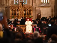 Pope Francis addresses bishops, priests, religious, seminarians, and catechists in St Martin’s Cathedral, Bratislava, Slovakia, Sept. 13, 2021.
